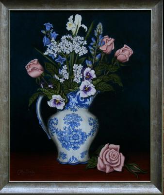 Blue & white jug with flowers - SOLD