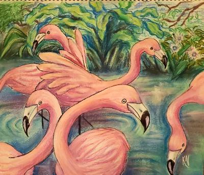 Flamingos in a Pond