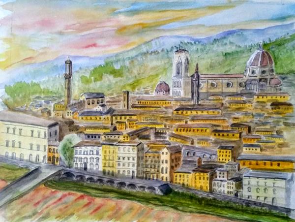 Florence from Piazza Michelangelo 11x14 Watercolor on paper