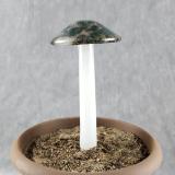 #04122436 GLOW IN THE DARK mushroom on glass stake 7''H x 4''W $80