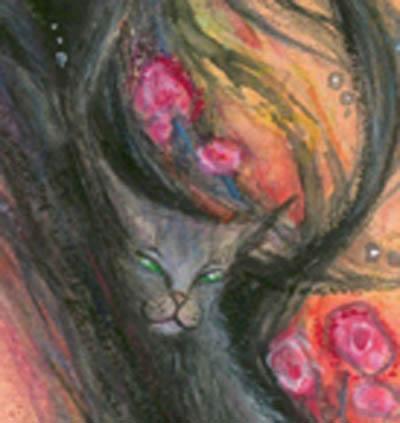 Dusk Goddess Art Print from an original goddess painting with black cat