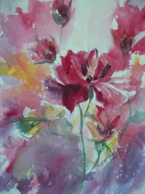 Floral Watercolor in Red...untitaled