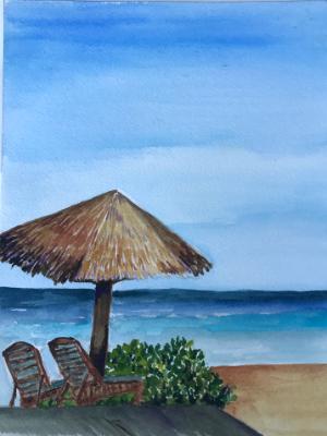 Sea, Sky, and Thatch Umbrella Sea, Sky, and Thatch Umbrella