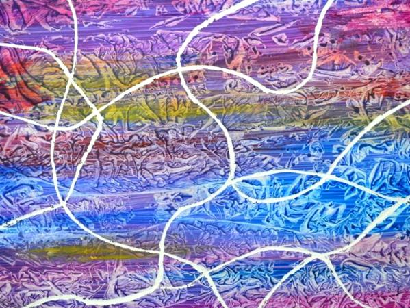 Abstract painting Entangled blue pink purple yupo squiggles art  