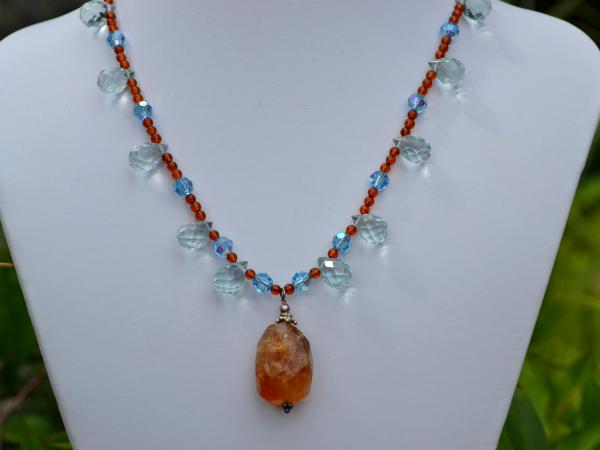 Sparkly Citrine, Carnelian and Aquamarine Necklace