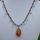 Sparkly Citrine, Carnelian and Aquamarine Necklace