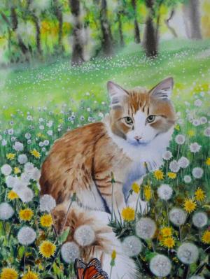 The cat and the butterfly,38 cm x 56cm, 2022 The cat and the butterfly,38 cm x 56cm, 2022