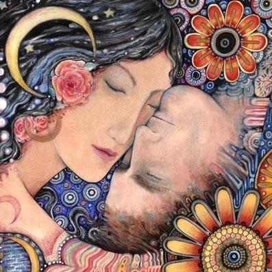 The Sun and the Moon romantic art print of lovers 