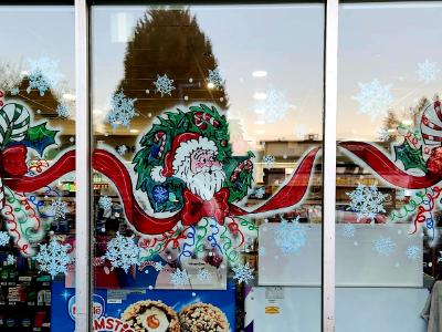 Candy cane swirls with Santa wreath