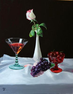 Rose, Glass & Fruit