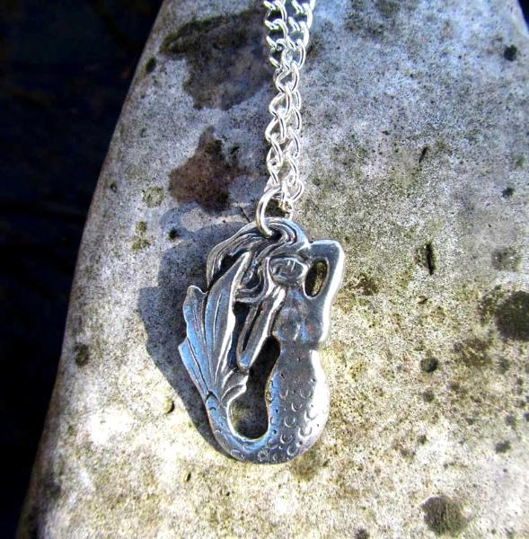 Mermaid pendant necklace small silver pewter mermaid charm 