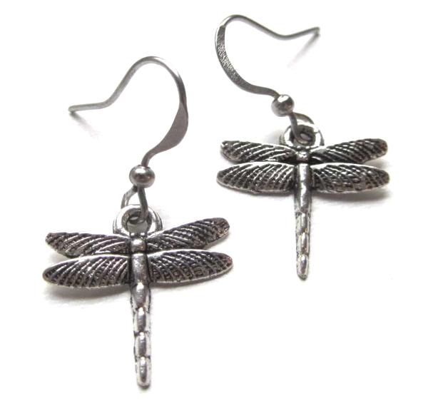 Small dragonfly earrings silver toned nickel free delicate dragonflies charm jewelry