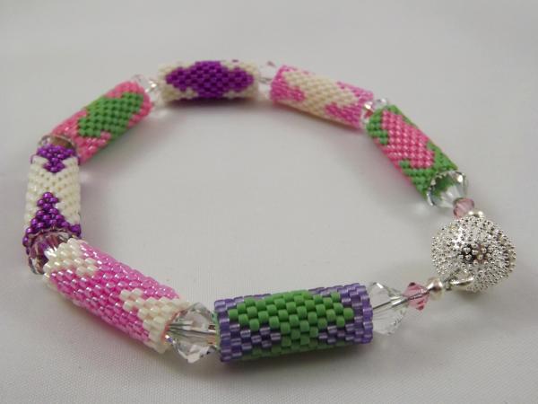 B-33 pink, purple, ivory, & green bead tube bracelet