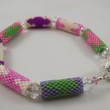 B-33 pink, purple, ivory, & green bead tube bracelet