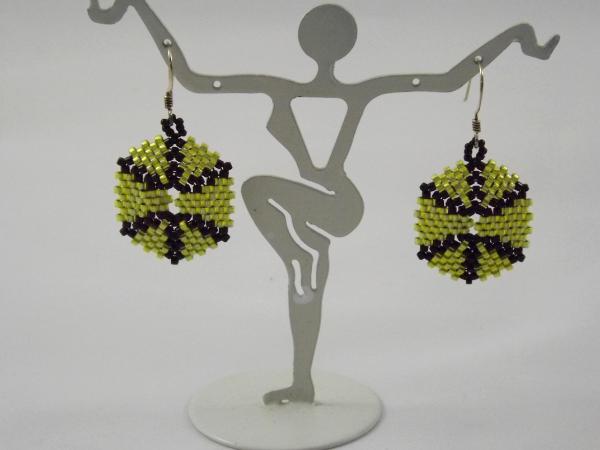 E-13 Lime Green 7 Black Hexagon Earrings