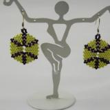 E-13 Lime Green 7 Black Hexagon Earrings