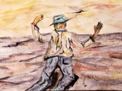 Enraged and frustrated over his burnt crops. Enraged and frustrated over his burnt crops.