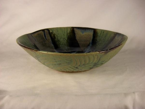 120424.N Heavily Textured Carved Bowl with Multiple Glazes