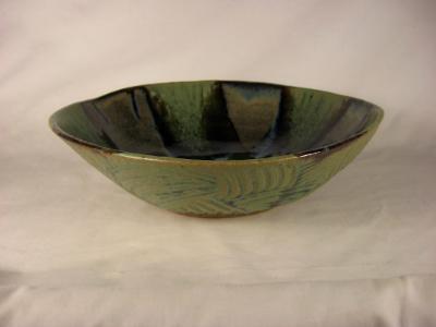 120424.N Heavily Textured Carved Bowl with Multiple Glazes