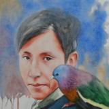 Custom watercolor portrait with a dove, 35cm x 50cm, 2018