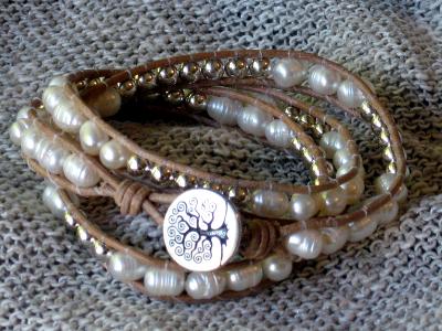 Pearls and Silver Triple Wrap Bracelet Pearls and Silver Triple Wrap Bracelet