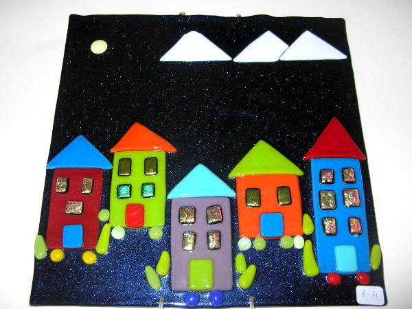 Houses on blue aventurine glass