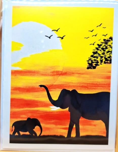 Elephant Sunset Card