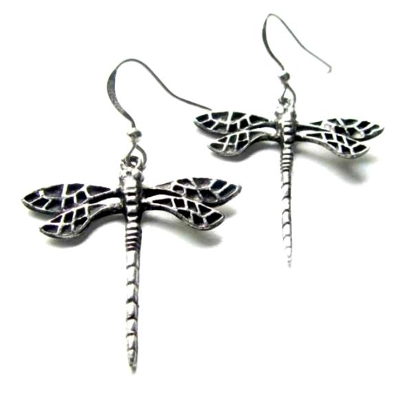 Dragonfly art nouveau earrings pewter wing art deco earrings