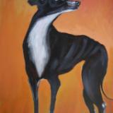 Greyhound on Orange, Acrylic & Oils on Canvas