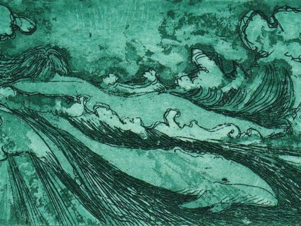 Ocean woman and whale etching limited edition whale art 