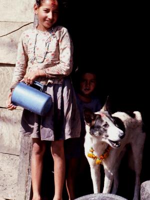 Nepalese girl and dog