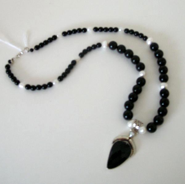 Onyx, Pearl and Sterling Silver Necklace and Pendant
