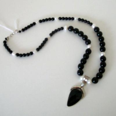 Onyx, Pearl and Sterling Silver Necklace and Pendant Onyx, Pearl and Sterling Silver Necklace and Pendant