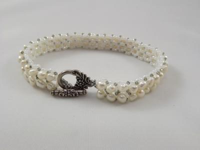 B-16 white freshwater pearl chevron bracelet