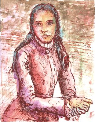 Angela - Print of Pen and Ink Victorian Portrait, 7in x 9in