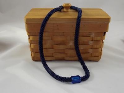 N-33 Midnight Blue Crocheted Rope Necklace with Glass Focal Bead