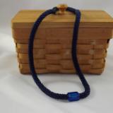N-33 Midnight Blue Crocheted Rope Necklace with Glass Focal Bead