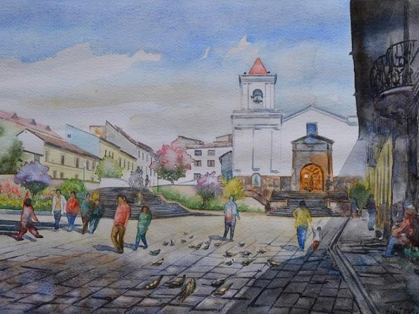 San Blas square and church, 35cm x 50cm, 2015