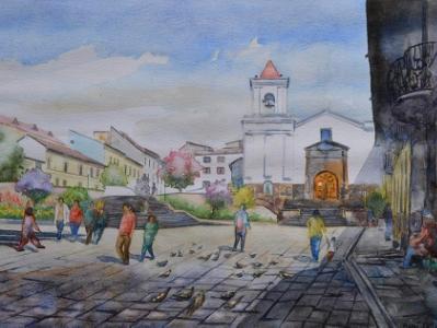 San Blas square and church, 35cm x 50cm, 2015