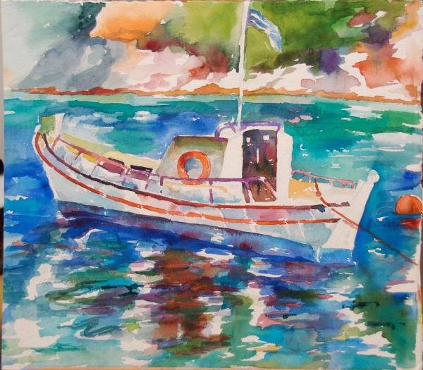 #35 Greek Fishing Boat / Flowers (on verso) SOLD