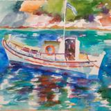 #35 Greek Fishing Boat / Flowers (on verso) SOLD