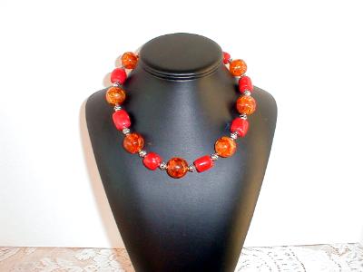 Red Coral and Amber Necklace