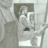 Triple Self Portrait, Charcoal