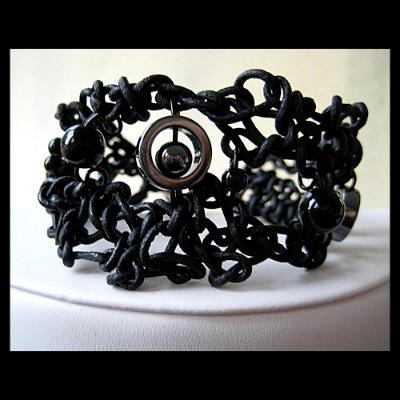 Black on Black Crocheted Leather Cuff Bracelet Black on Black Crocheted Leather Cuff Bracelet