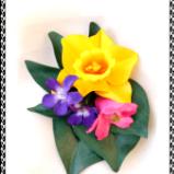 Daffodil, Violets and Azaleas Posy Pin or Hair Clip