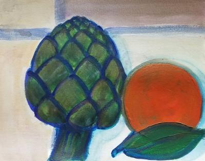 Still Life Triptych - Artichoke and Orange