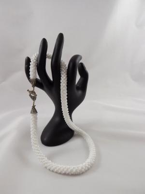 N-93 White Crocheted Rope Necklace