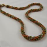 N-22 Dark Green, Pearly Turquoise, Copper, & Transparent Gold Russian Spiral Necklace