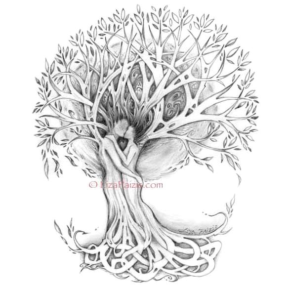 Tree of Love art print tree drawing with celtic knotwork roots