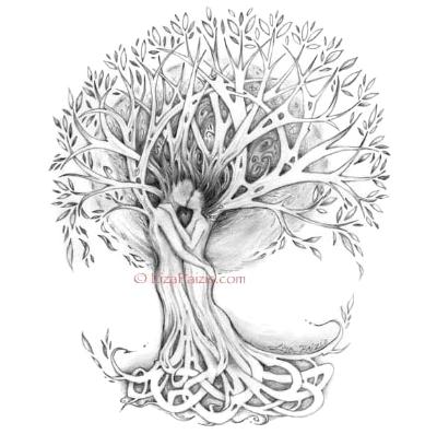 Tree of Love art print tree drawing with celtic knotwork roots